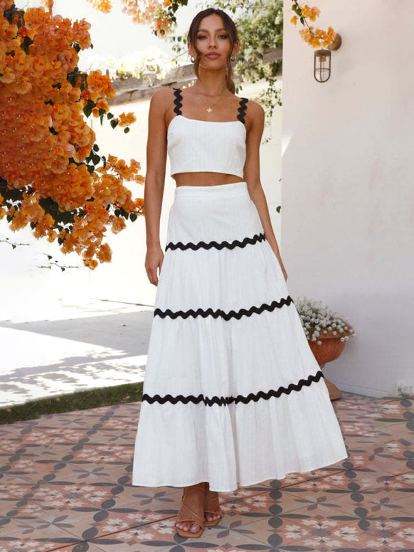 Crop Top & Maxi Skirt - Yellow & White