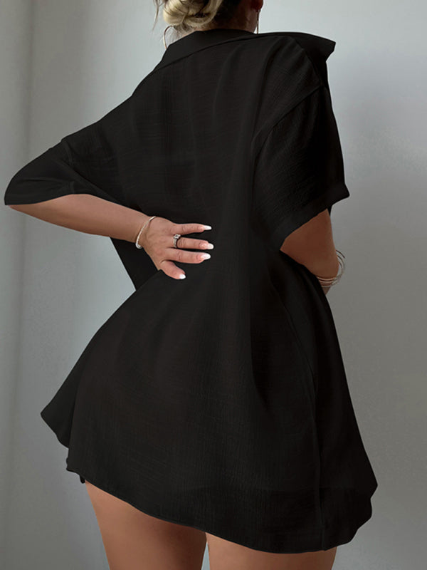 Beach Cover Up Shirt + Shorts Set - Rose