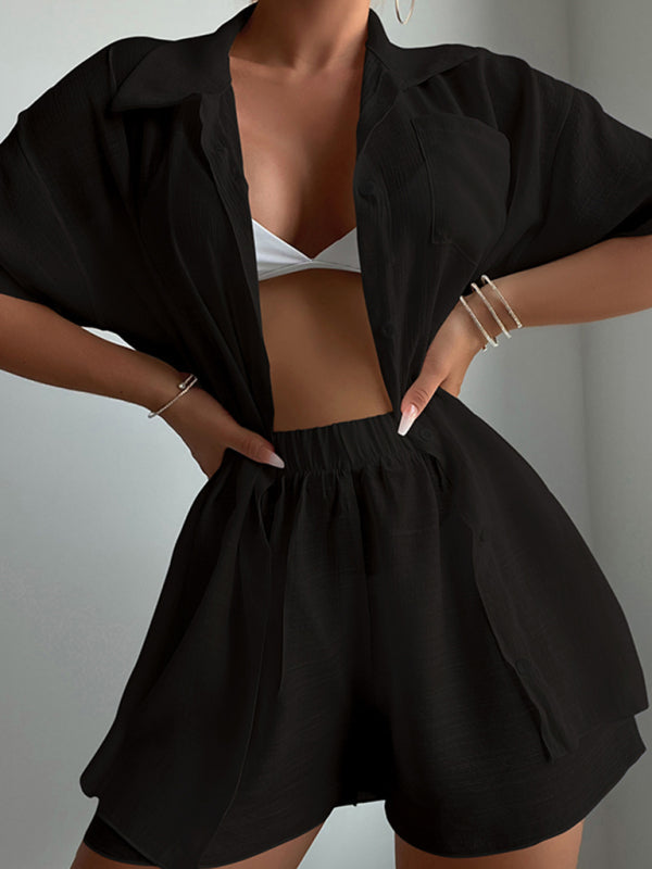 Beach Cover Up Shirt + Shorts Set - Rose