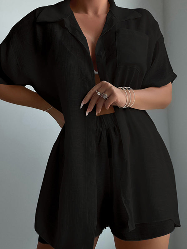 Beach Cover Up Shirt + Shorts Set - Rose