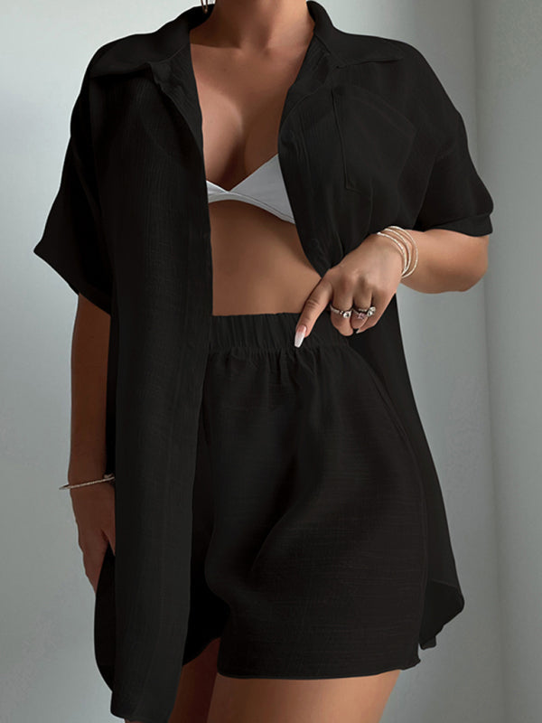 Beach Cover Up Shirt + Shorts Set - Champagne