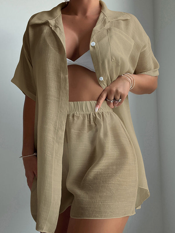 Beach Cover Up Shirt + Shorts Set - Rose