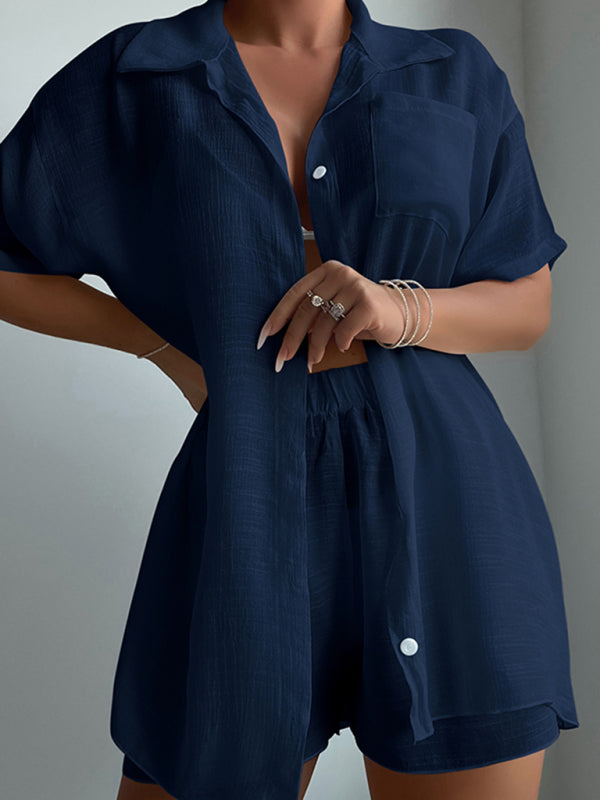 Beach Cover Up Shirt + Shorts Set - Rose