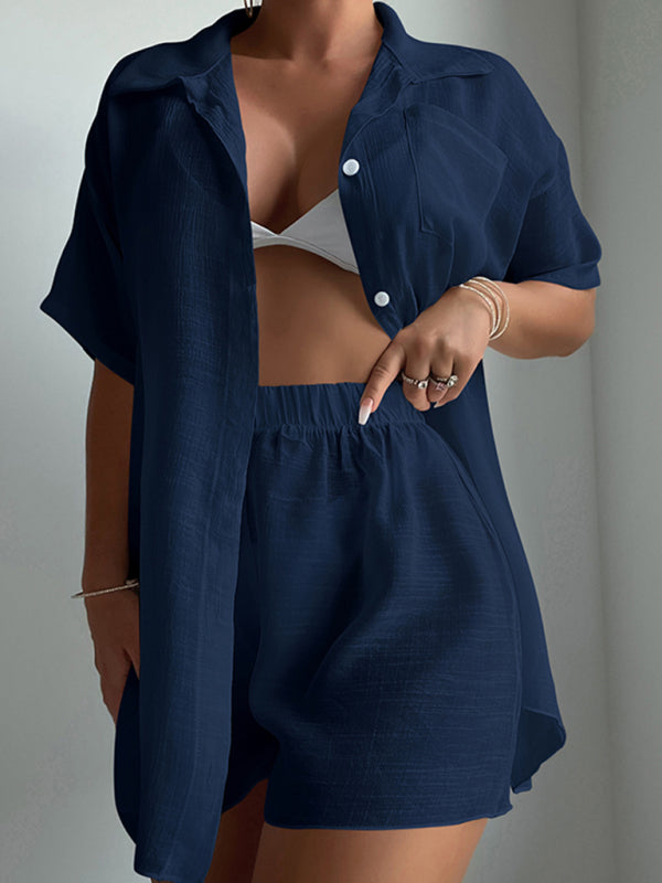 Beach Cover Up Shirt + Shorts Set - Rose