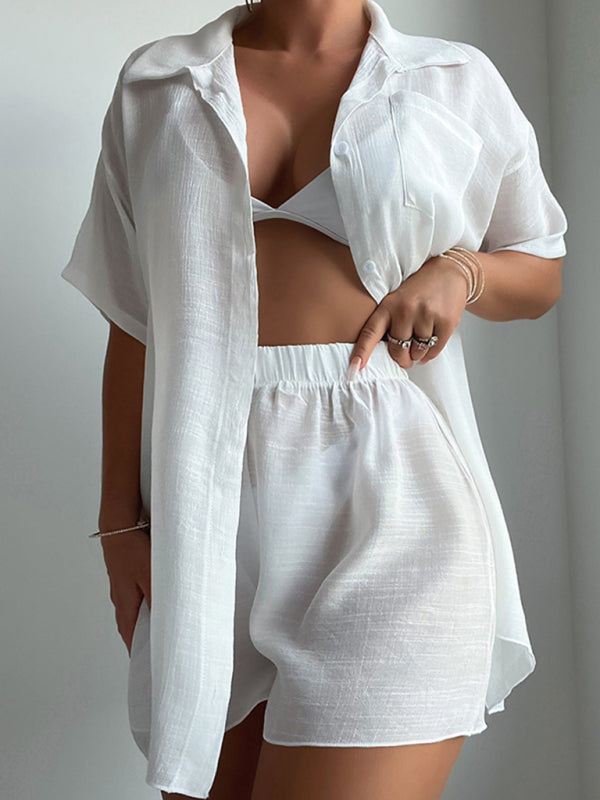 Beach Cover Up Shirt + Shorts Set - Rose