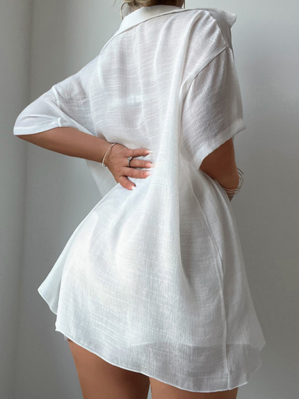 Beach Cover Up Shirt + Shorts Set - Rose