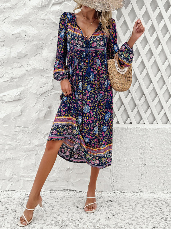 Women's Casual Resort Printed Bohemian Long Sleeve Dress