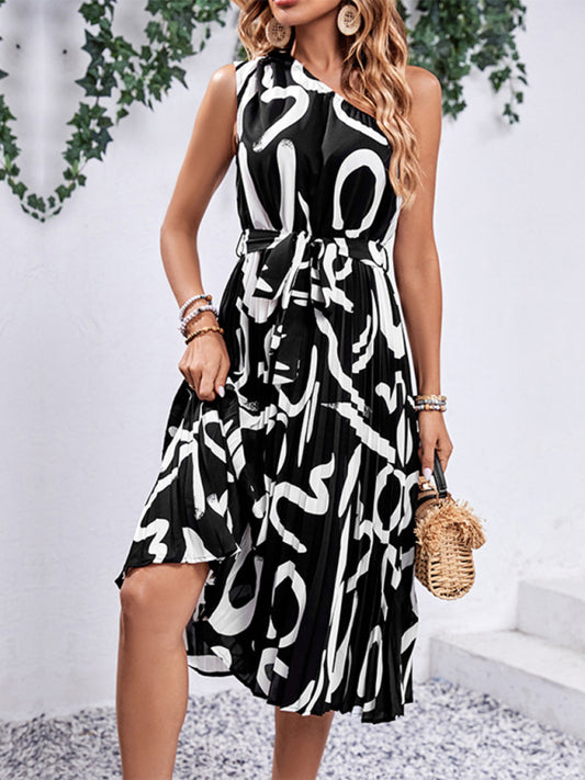 Women's new letter print off-shoulder dress