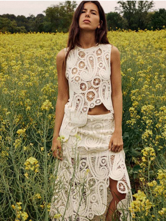Round Neck Sleeveless Vest + Skirt Set