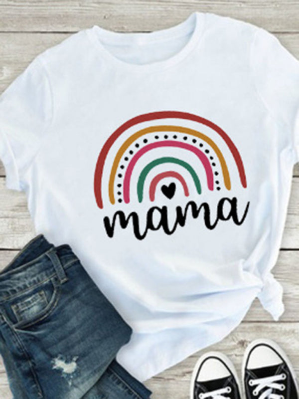 New Rainbow Mama and Mini Family printed short-sleeved T-shirt (mom style)