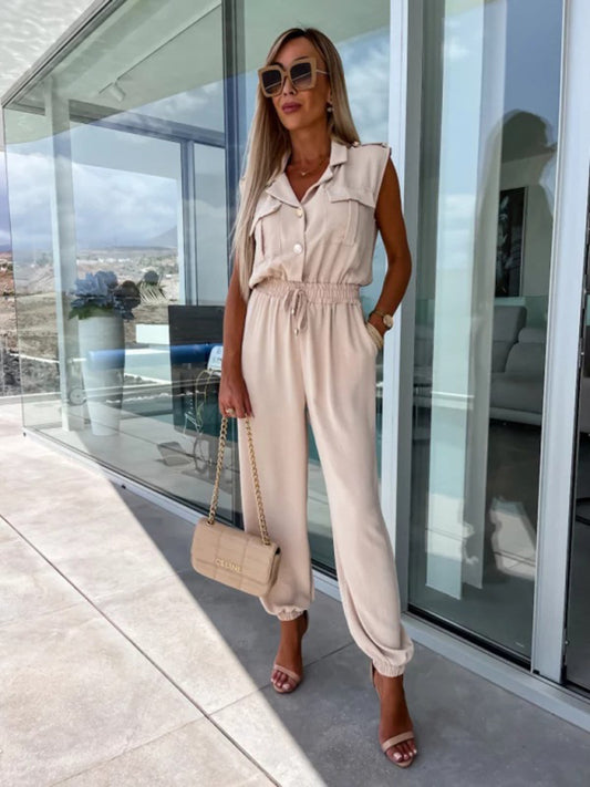 Elastic Waist Petite Pants Nine-Point Jumpsuit