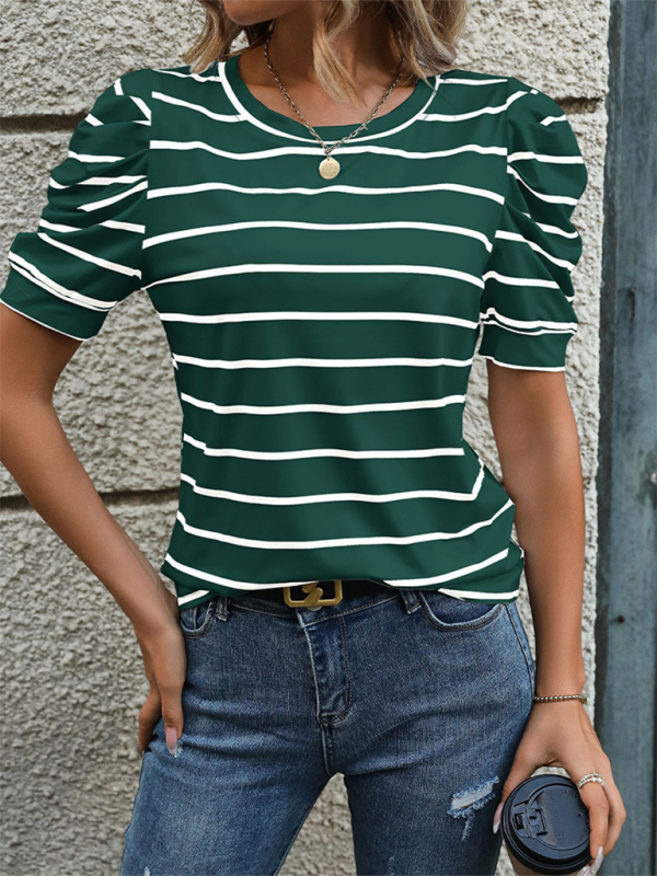 New Fashionable Puff Sleeve Striped T-Shirt