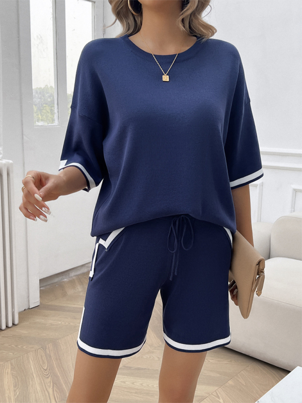 Women's round neck casual sweater two-piece set