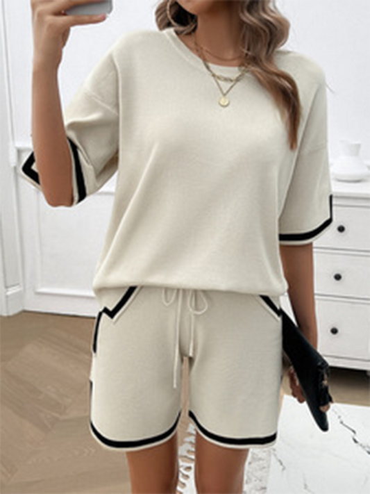 Women's round neck casual sweater two-piece set