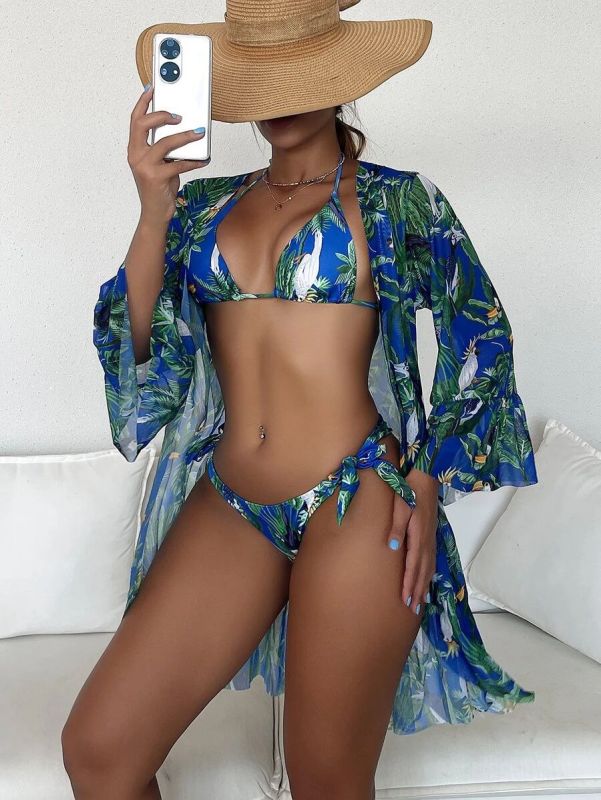 Tropical Print 3-piece Bikini Set