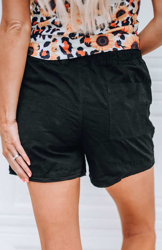 Women's Solid Drawstring Frayed Hem Pocket Shorts