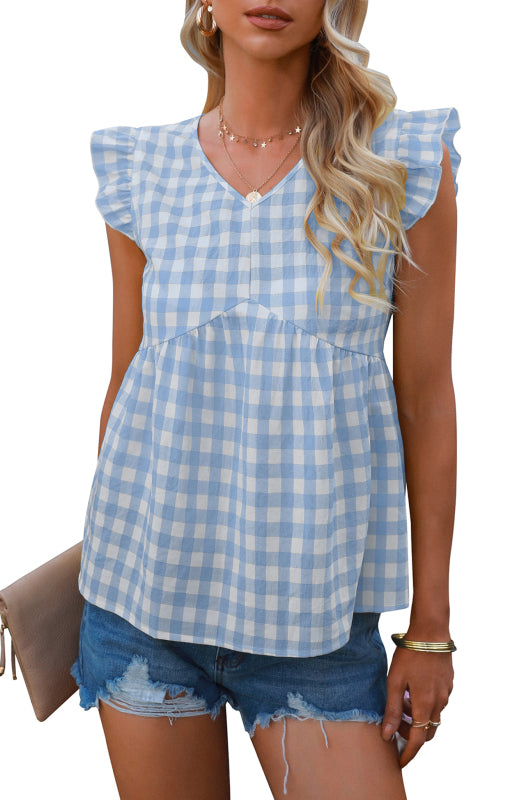 Women's Casual V-Neck Sleeveless Plaid Top