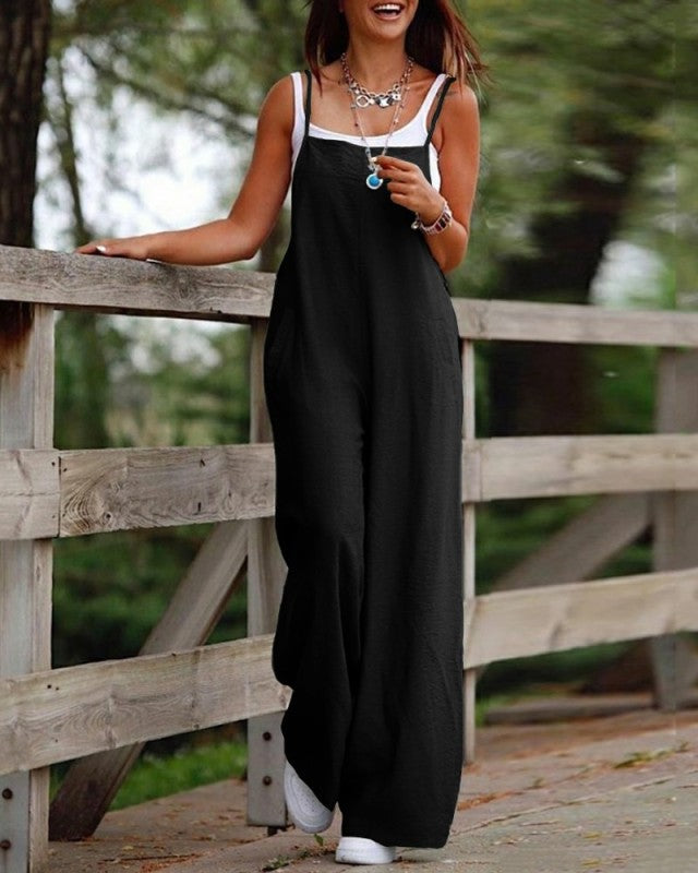 Solid Colour Suspender Jumpsuit