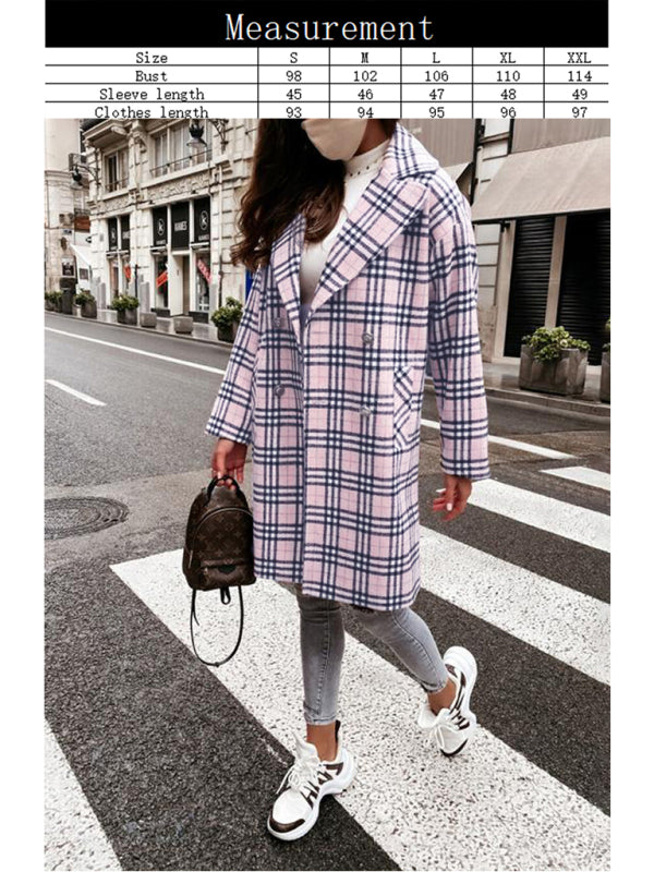 Ladies' Fashionable Double-Breasted Woolen Coat
