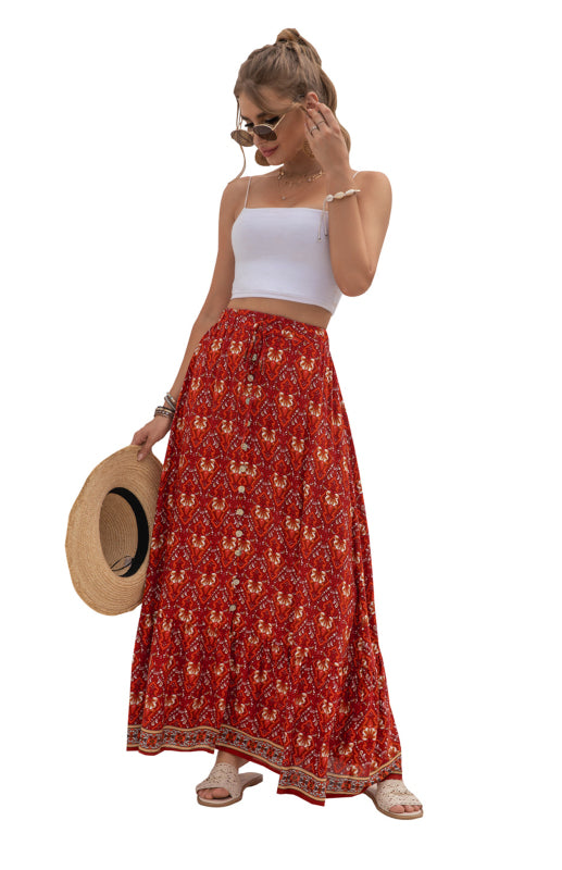 Women's High-Waisted Fashion Printed Flounce Skirt