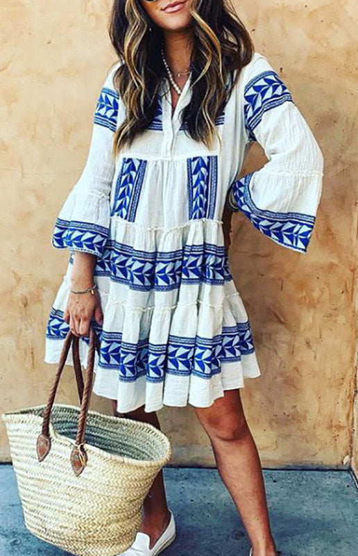 Casual loose geometric flounces dress dress