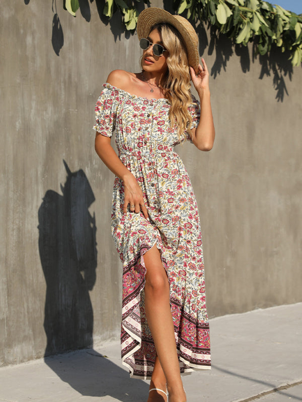 Women's Printed One Shoulder Irregular Dress