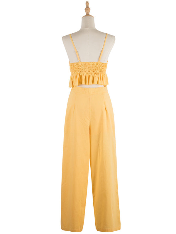 Solid Colour Matching Top & Pants Set