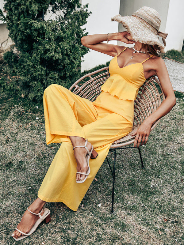 Solid Colour Matching Top & Pants Set