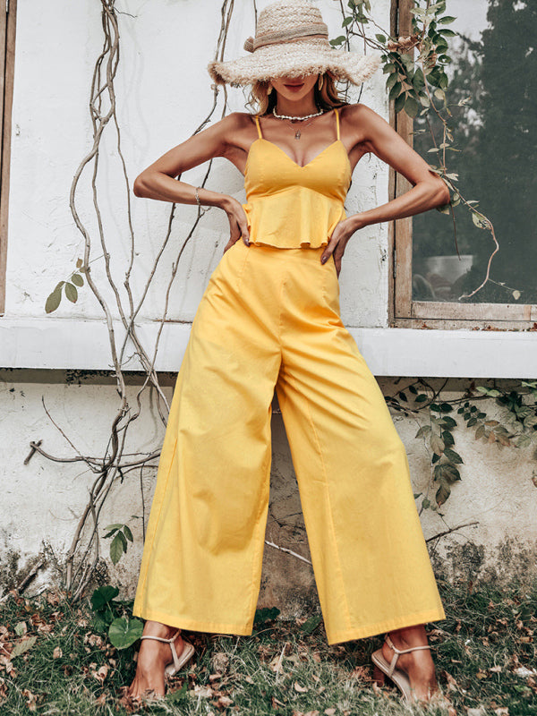 Solid Colour Matching Top & Pants Set