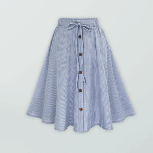 Women's Lace-Up Single-Breasted Pinstripe Midi Skirt