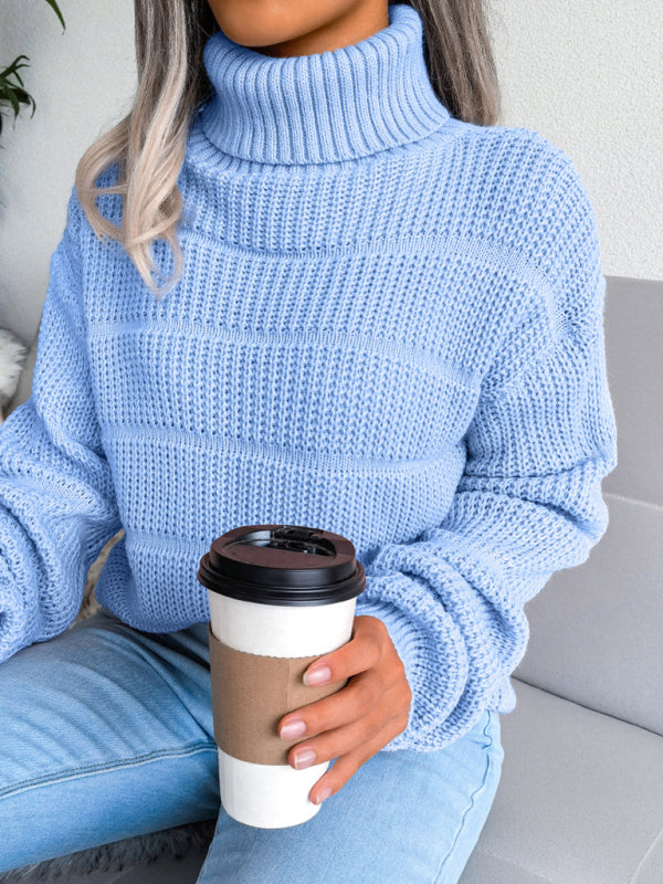 Women's Turtleneck Drop Shoulder Sleeves Cutout Casual Sweater