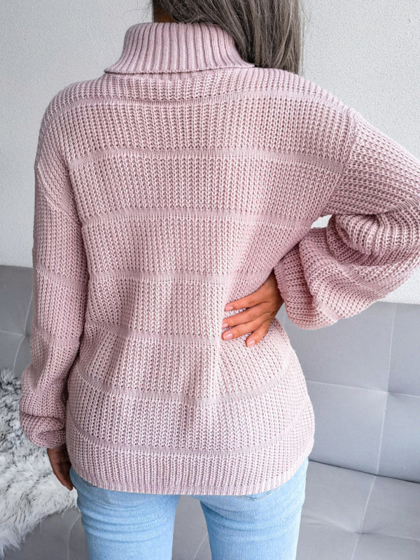 Women's Turtleneck Drop Shoulder Sleeves Cutout Casual Sweater