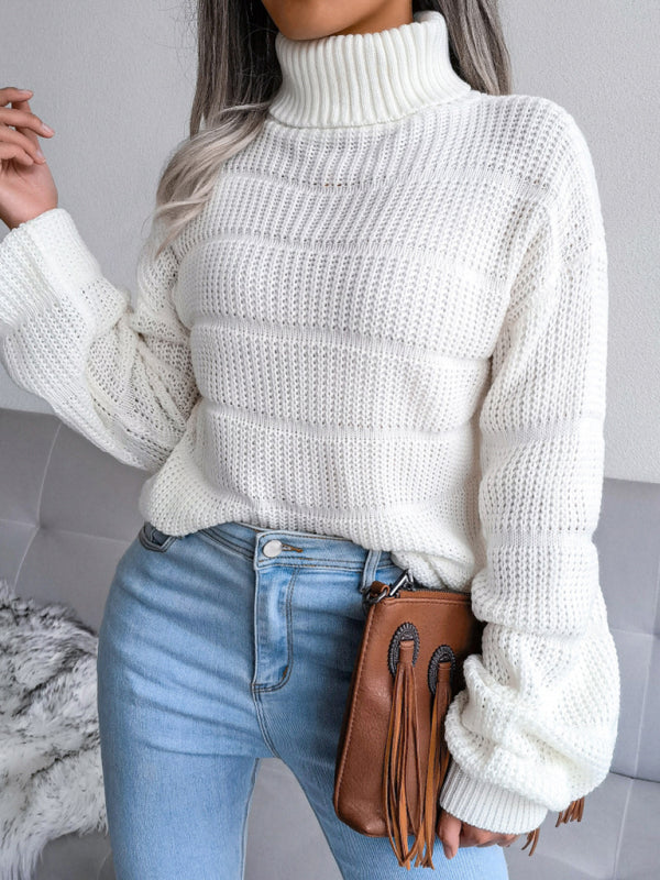Women's Turtleneck Drop Shoulder Sleeves Cutout Casual Sweater