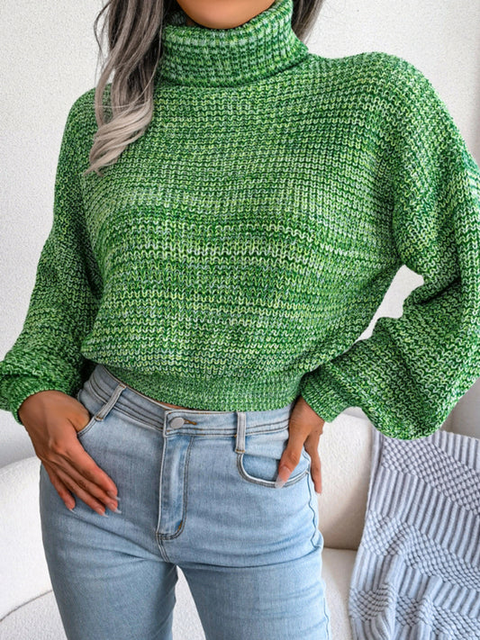 Women's Lantern Drop Sleeve Turtleneck Knit Sweater