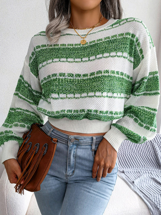 Women's Dropped Sleeve Contrast Knit Sweater