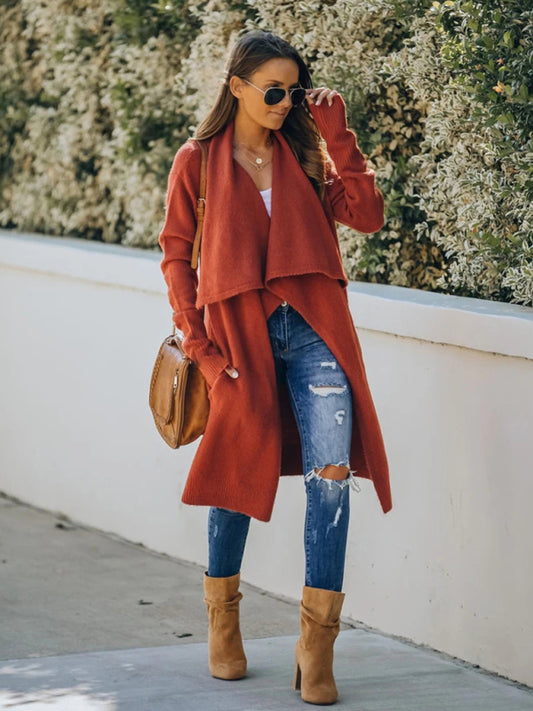 Women’s Long Drape Cardigan With Loose Sleeves And Drape Hem