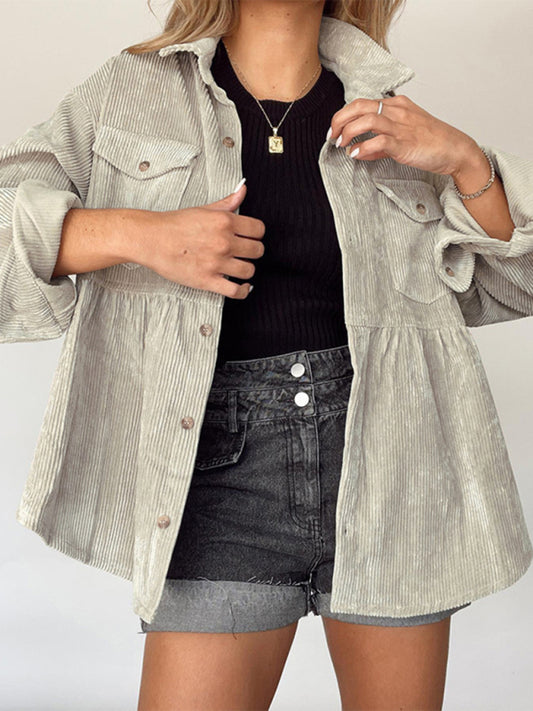 Cardigan lapel corduroy single-breasted jacket blouse