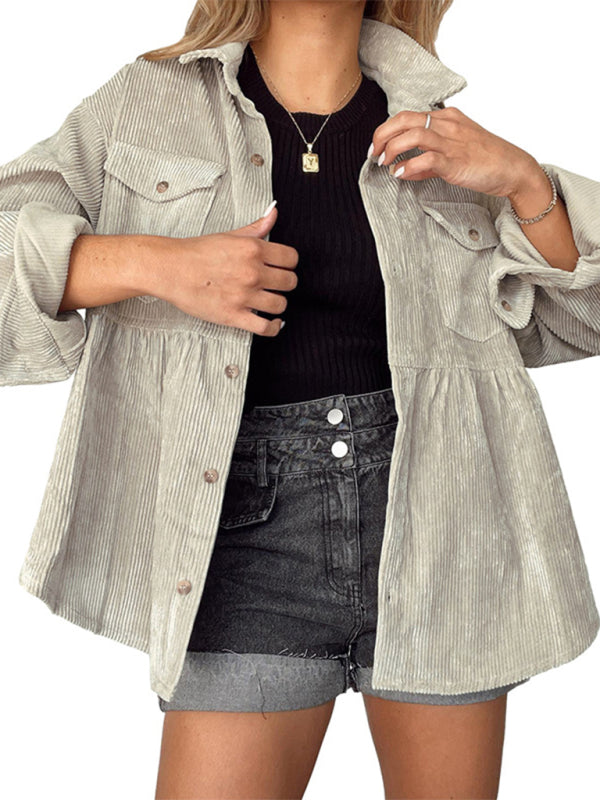 Cardigan lapel corduroy single-breasted jacket blouse