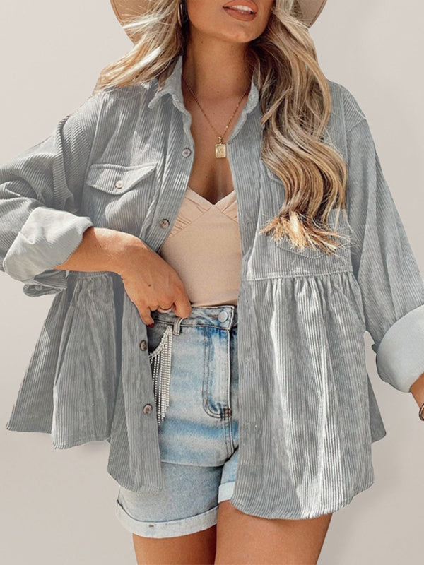 Cardigan lapel corduroy single-breasted jacket blouse