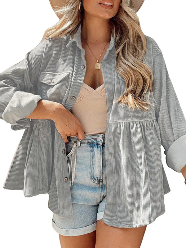 Cardigan lapel corduroy single-breasted jacket blouse