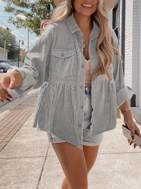 Cardigan lapel corduroy single-breasted jacket blouse