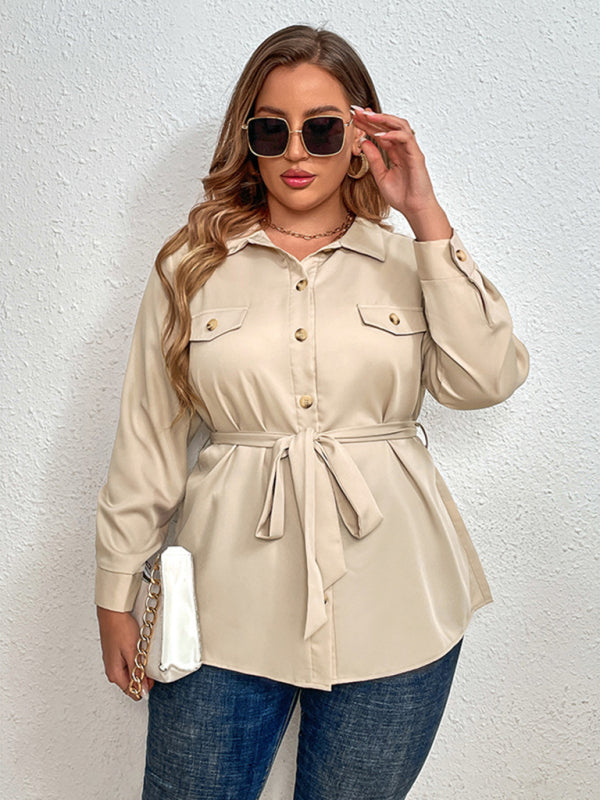 Cream Button Up Belted Top