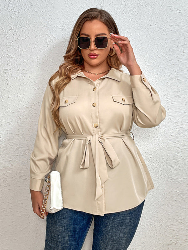 Cream Button Up Belted Top