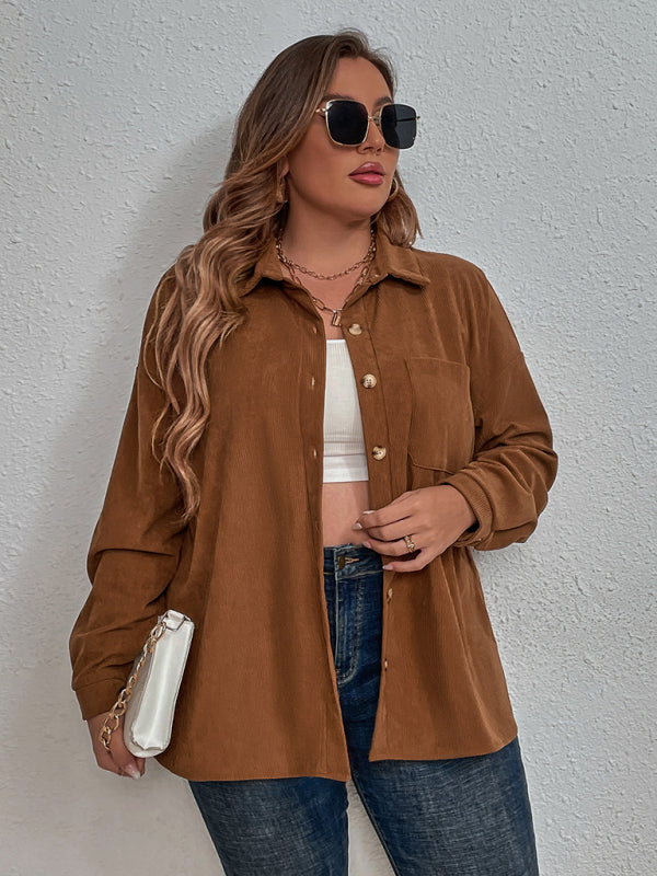 Brown Corduroy Buttoned Long Sleeve Shirt