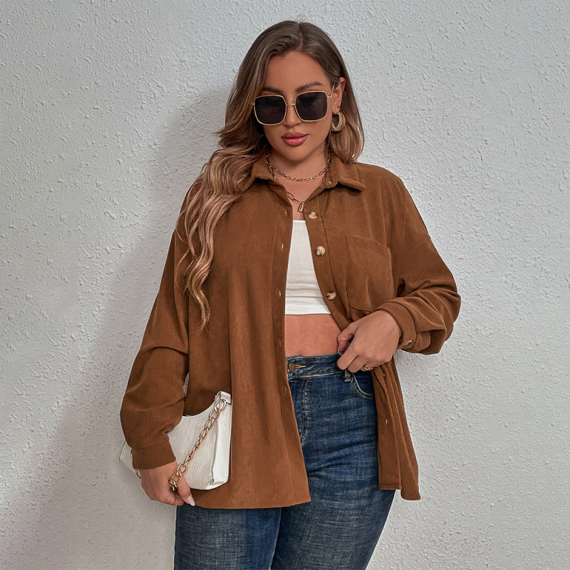 Brown Corduroy Buttoned Long Sleeve Shirt
