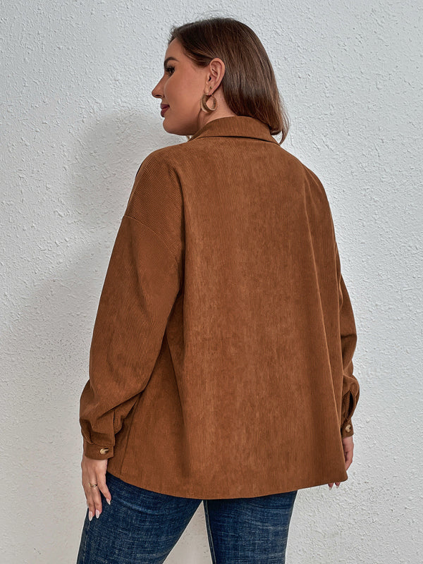Brown Corduroy Buttoned Long Sleeve Shirt