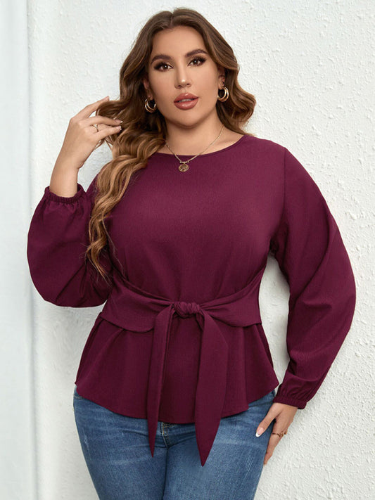 Burgundy Long Sleeve Top with Tie Waist