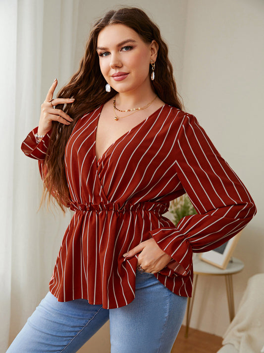 Striped Long Sleeve Top with pinched Waist
