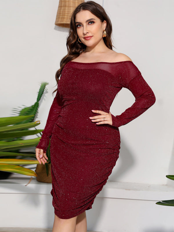 Wine Red Elegant Ruched Midi Dress