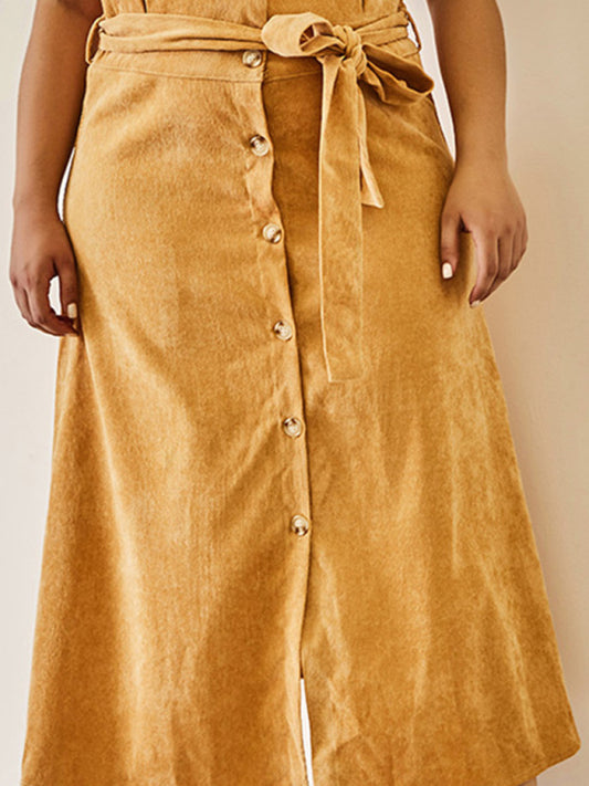 Corduroy High Waist A-Line Skirt with Belt